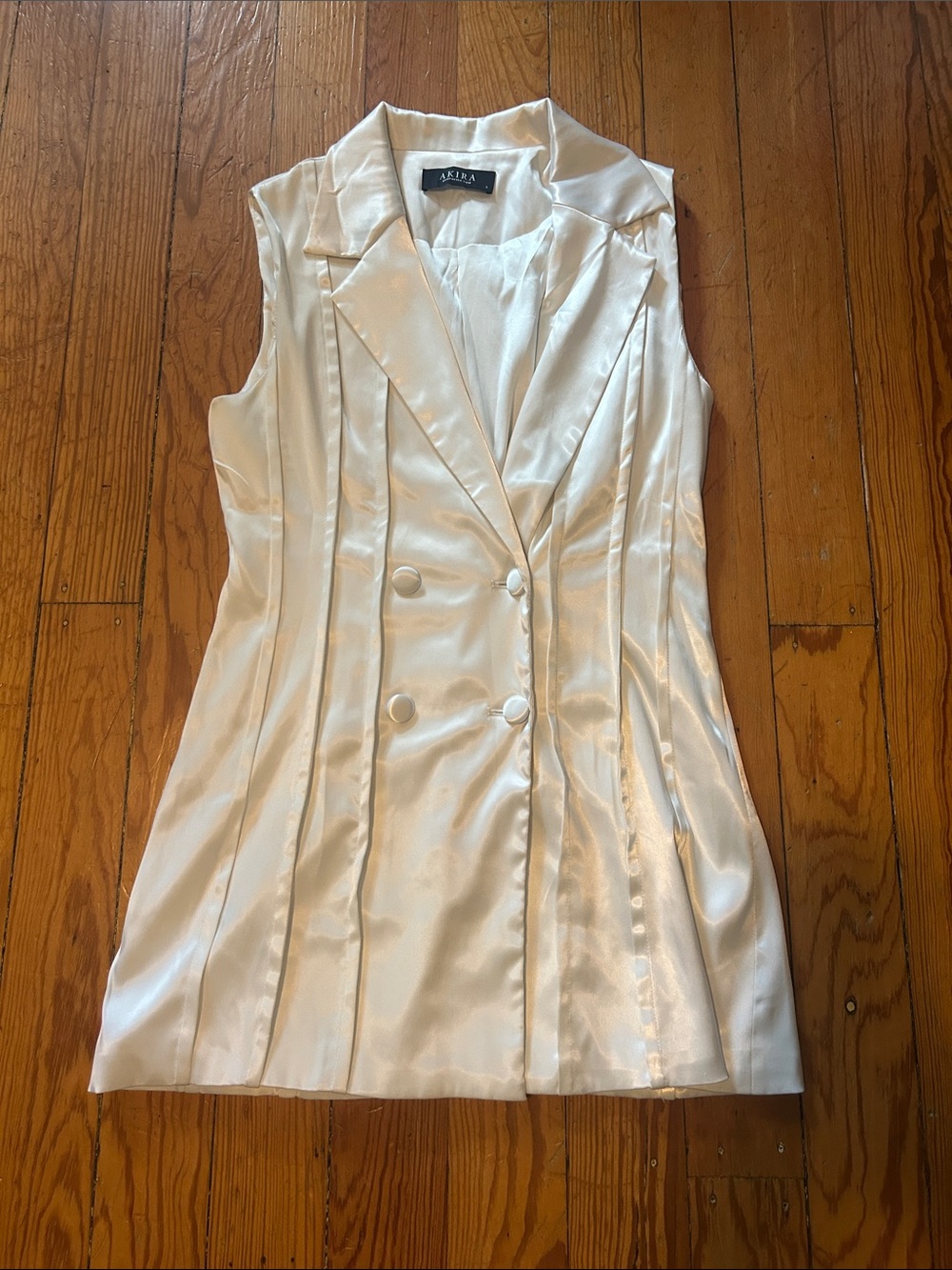 AKIRA Satin Double-Breasted Sleeveless Blazer Dress - Ivory Sheen